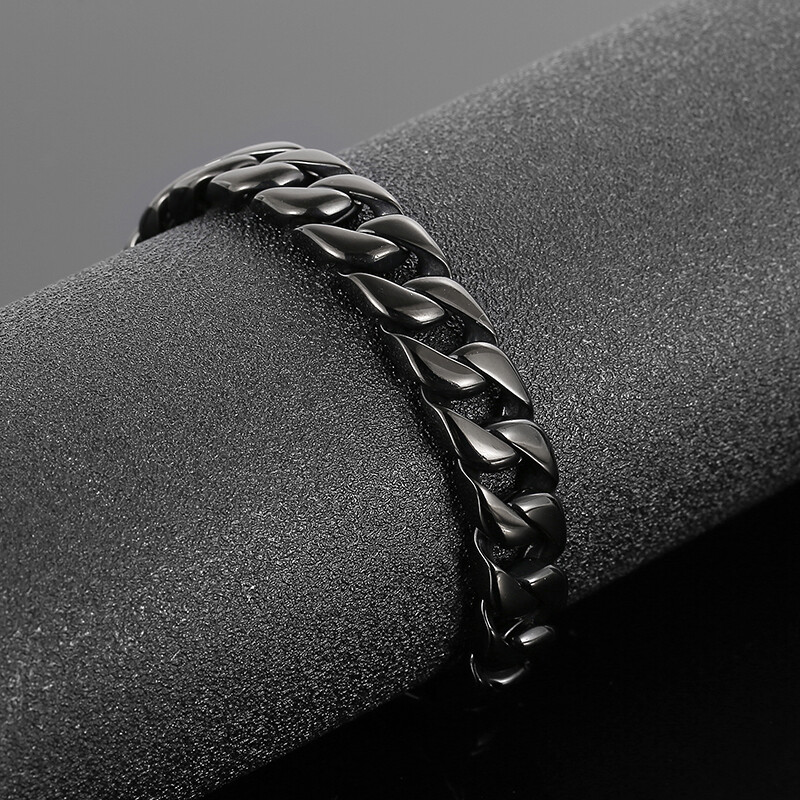 114g Heavy Mens Black Stainless Steel Curb Link Chain Bracelet Bangle 17mm 9”