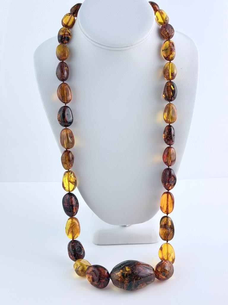 Vintage Freeform Shape Multi Mixed Amber Beaded Necklace 30 Inches Length 114g