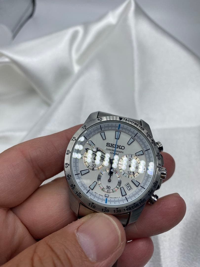 SEIKO Chronograph White Dial 100M Watch 40mm Wrist 20.5cm Date 6t63-00d0 Japan
