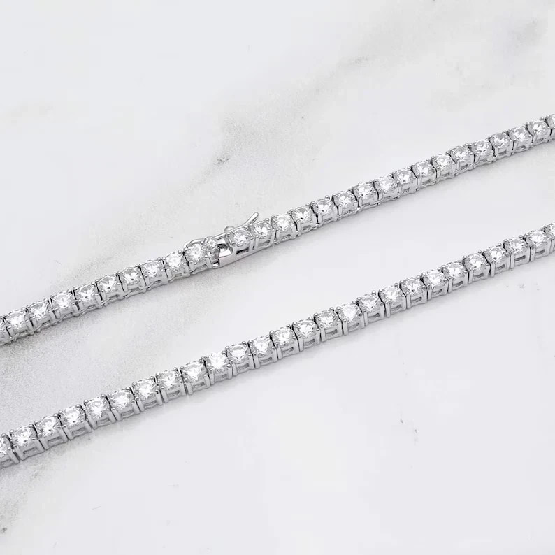 20Ct Round Cut 3MM Lab-Created Diamond Tennis Necklace 14K White Gold Plated 18″