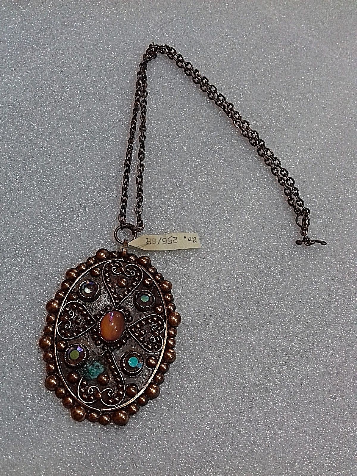OLD ALBANIA HANDCRAFTED WOMEN COPPER NECKLACE WITH STONE-COMMUNISM TIME-37.5 CM