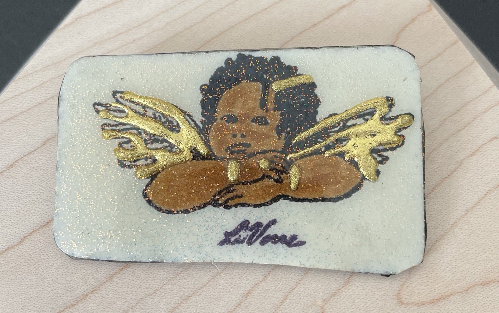 Black Baby Girl Angel Handmade Plastic Brooch Pin