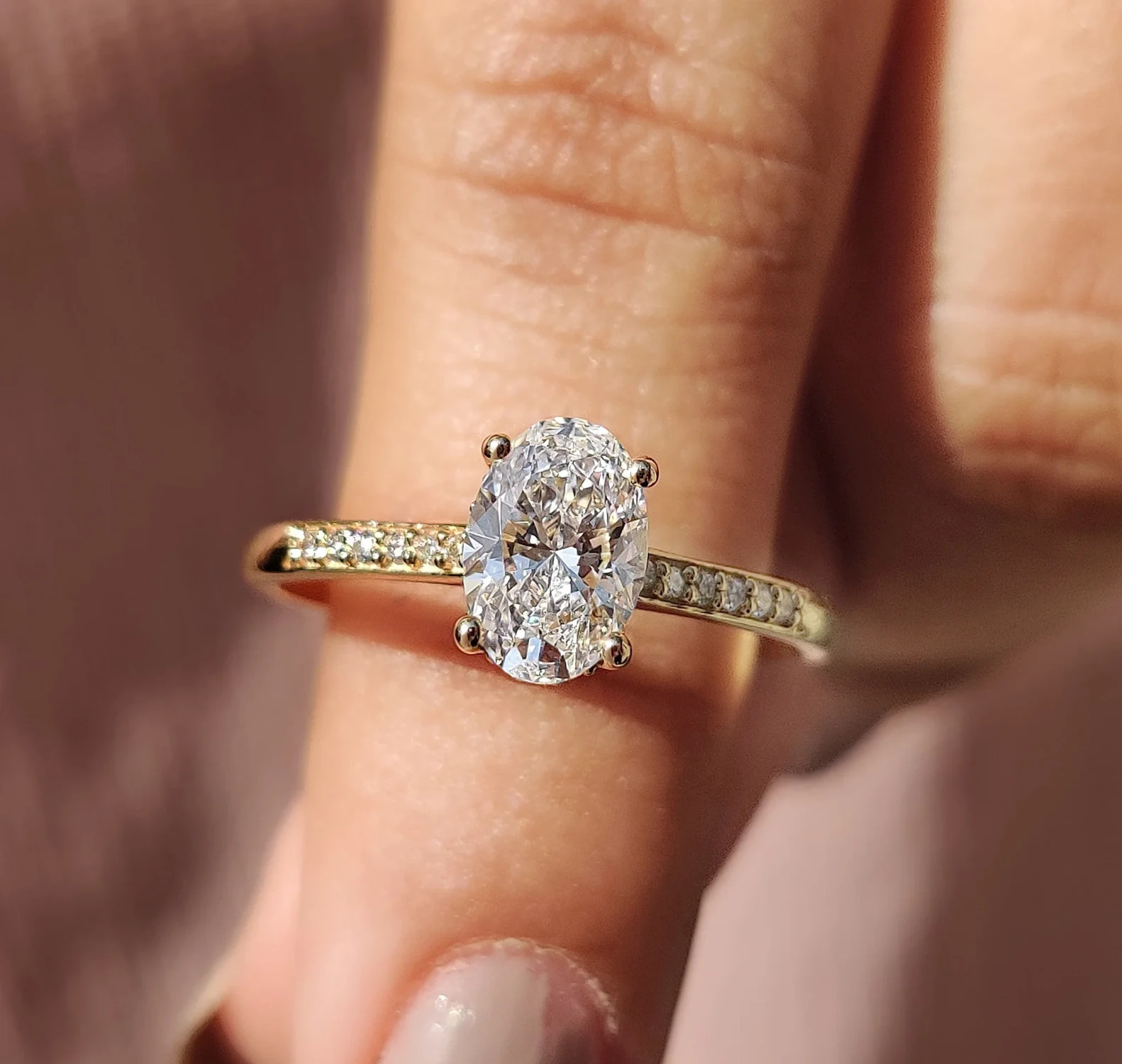2.1Ct Oval Cut EF-VS1 Lab Grown Diamond Hidden Halo Wedding Ring 14K Yellow Gold