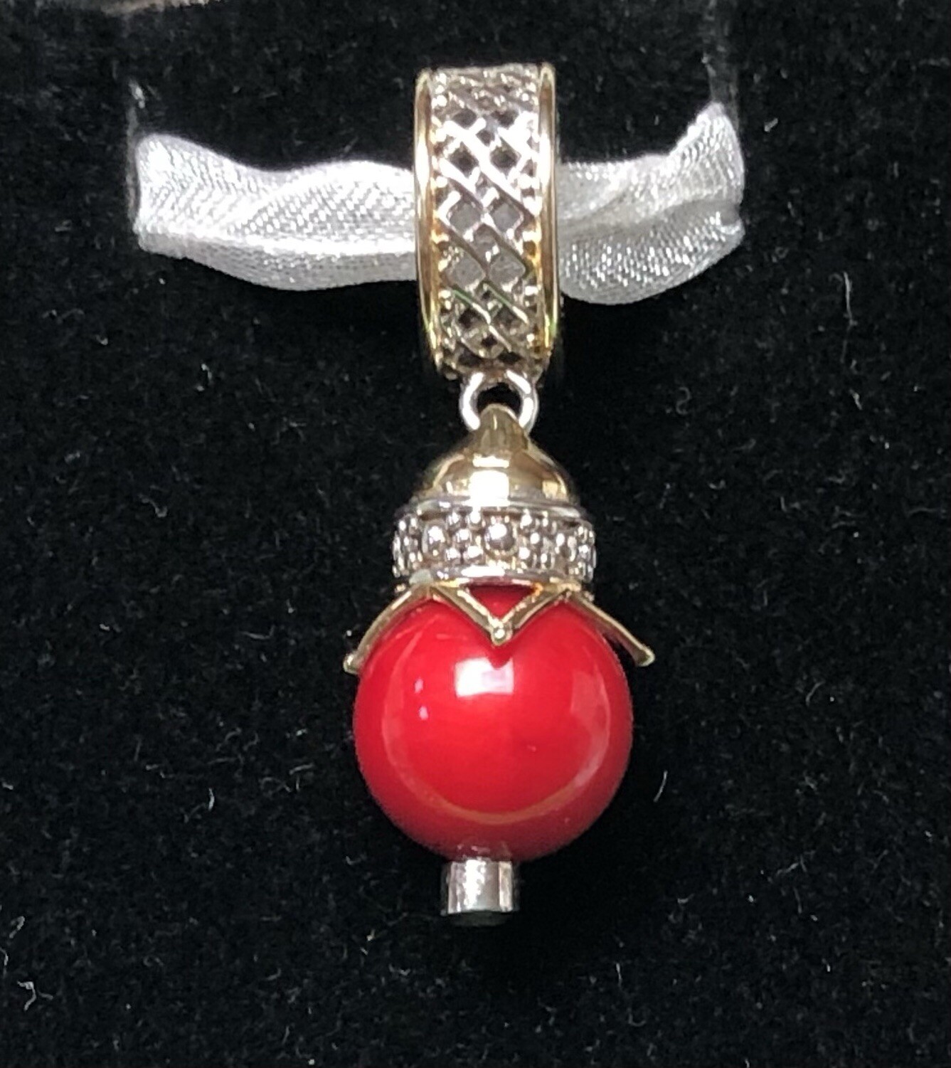 Gems en Vogue Red Coral 18K Over Sterling & Palladium Silver Dangle Charm