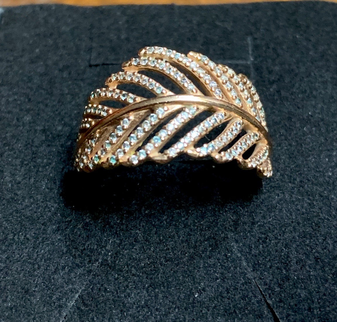 Authentic PANDORA ROSE-GOLD Plated Over 925 Sterling Light As a Feather Ring Sz9