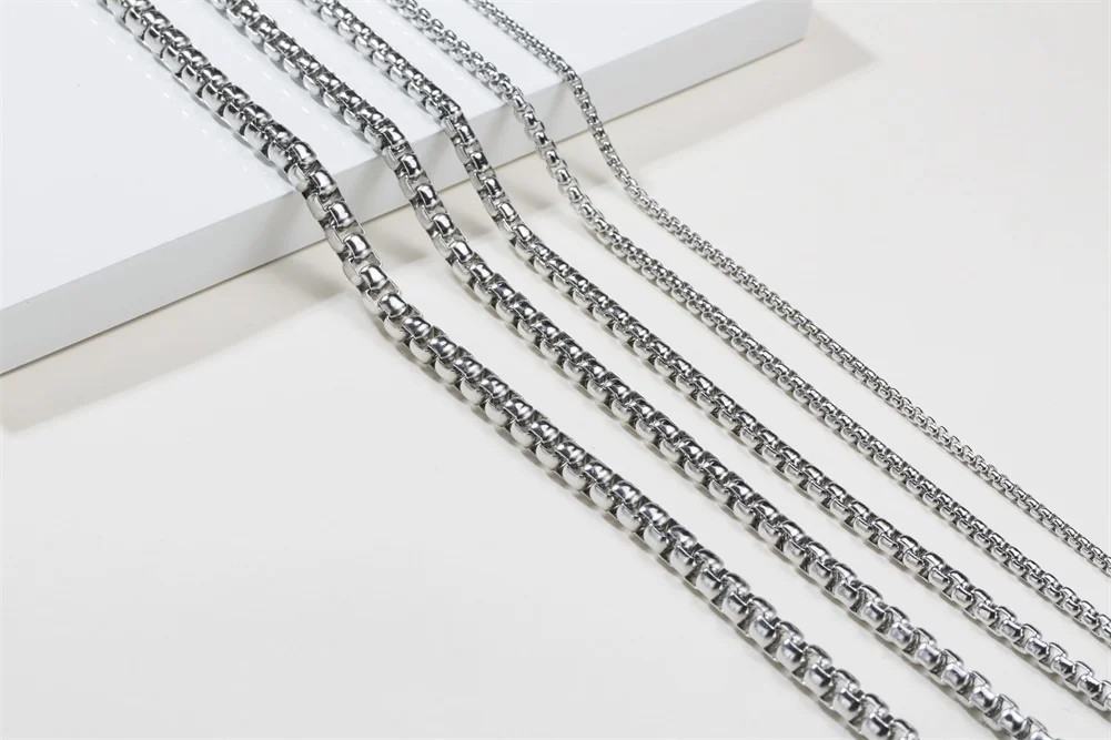 Round Box Chain for Men Boys,Gold Silver Black Plated Stainless Steel Chain Coll