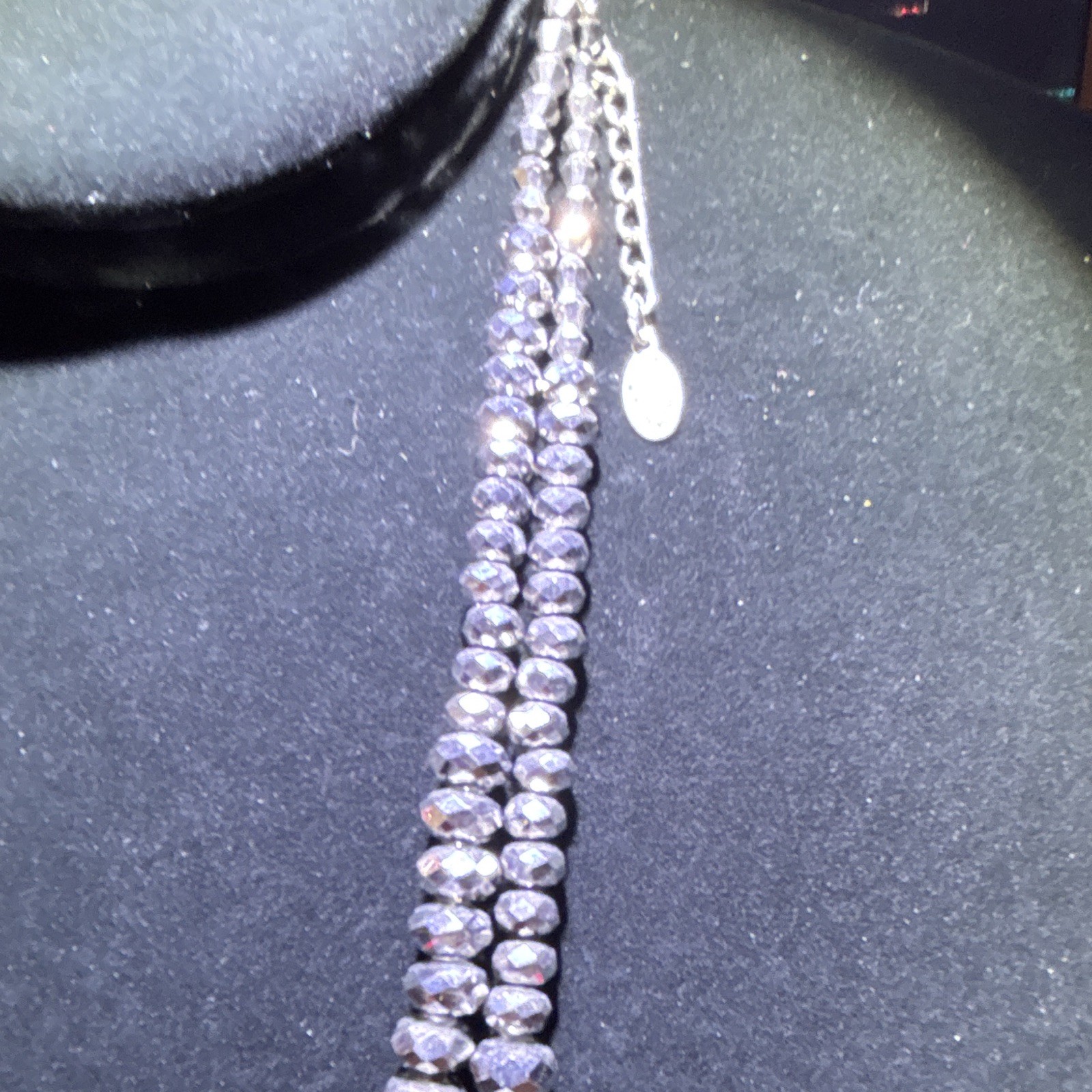 Layered Multi-Strand Purple Black Crystal Beaded Cable Chain Necklace Adjustable