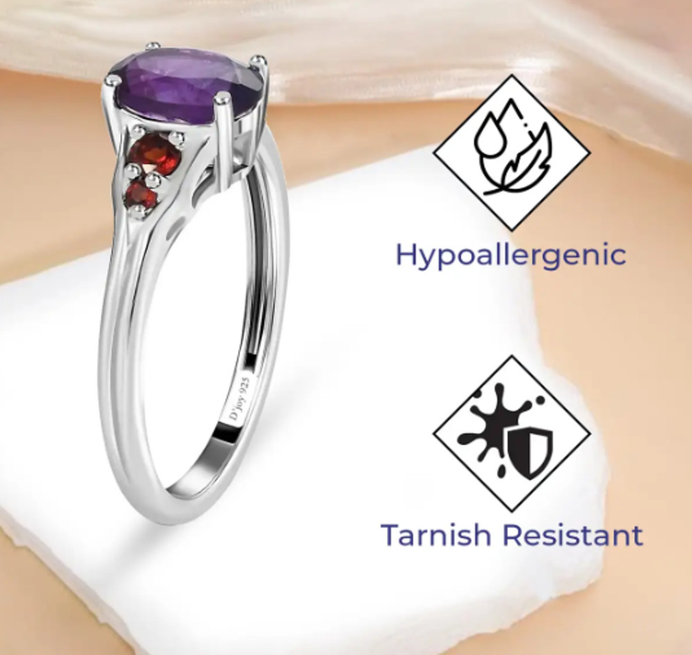 AMETHYST & MOZAMBIQUE GARNET In STERLING SILVER, ENGAGEMENT RING, SIZE 9.0