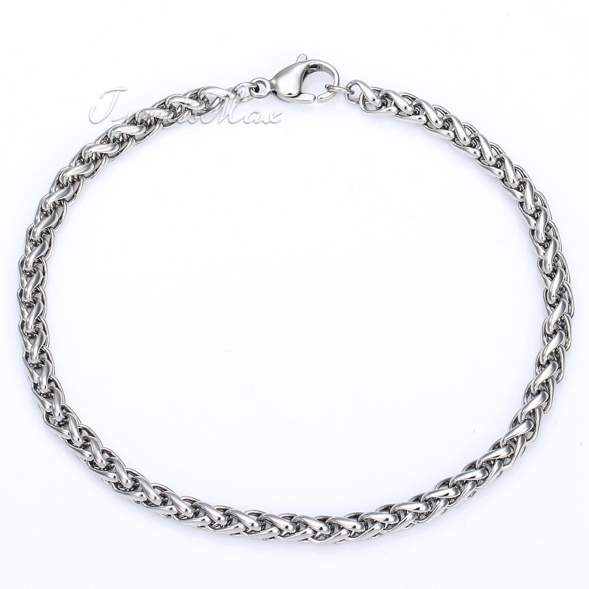 3/3.5/4/6/8/10MM Braided Wheat Spiga Chain Bracelet Silver Stainless Steel Link