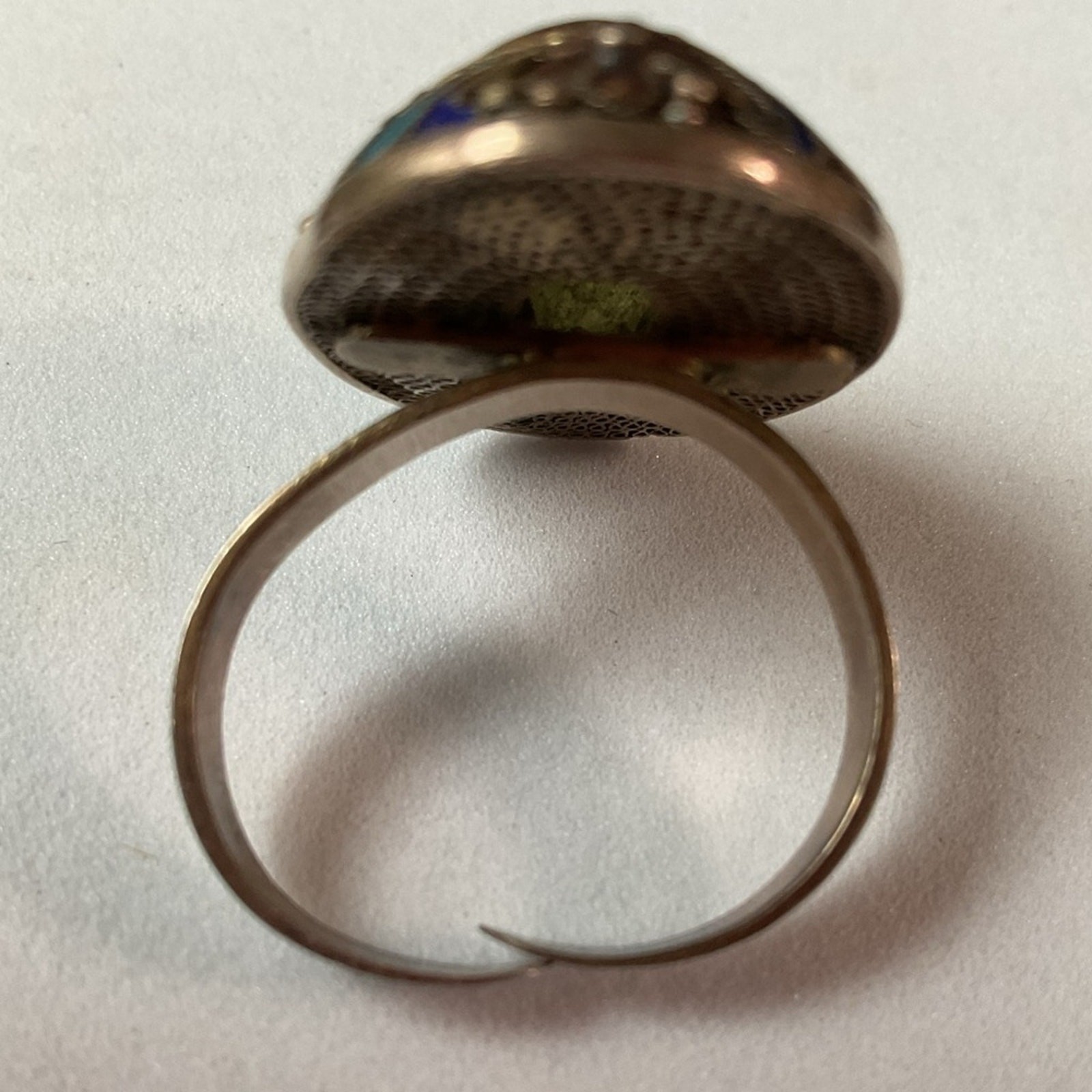 Vintage Chinese Export Jade Enamel Floral Adjustable Ring