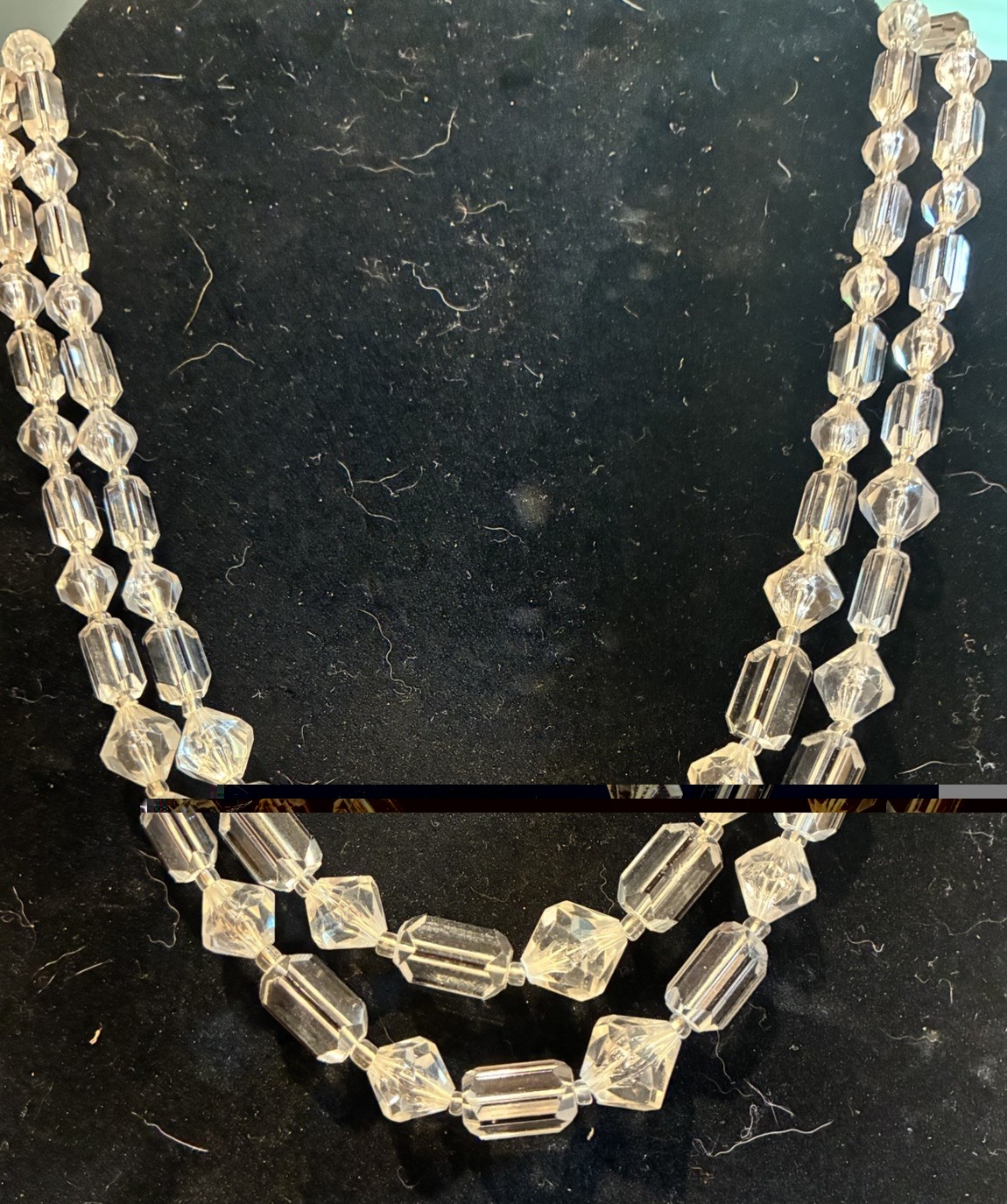 Vintage Crystal Bicone Bead Double Strand Western Germany Necklace Barrel Clasp