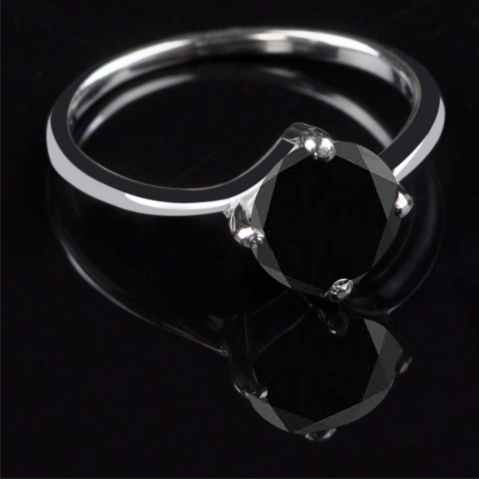 1.50Ct Natural Jet Black Certified Diamond Ring In 925 Silver – Tariffs Free
