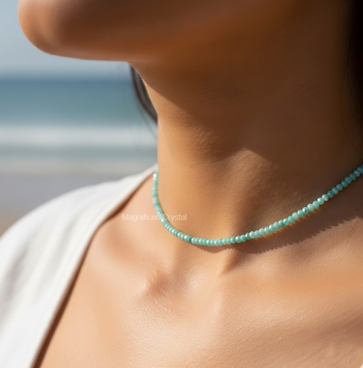3mm Amazonite Choker Bead Dainty Princess Necklace Healing Energy Birthday Gifts