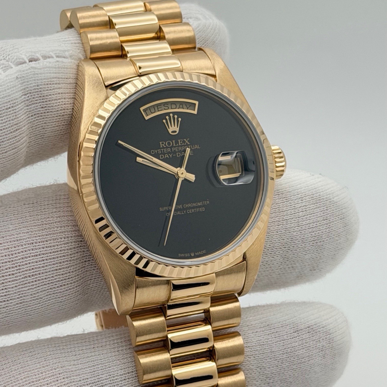 Rolex Day Date President 18038 36mm Black Onyx Dial Quickset 18K Yellow Gold