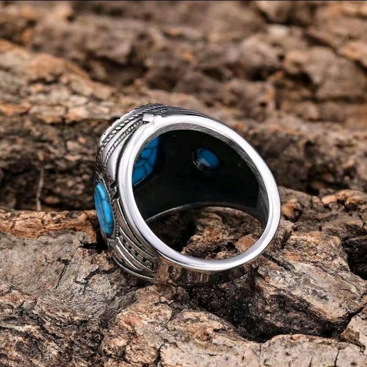 Silver-Plated Zinc Three Sided Turquoise Ring Size 10