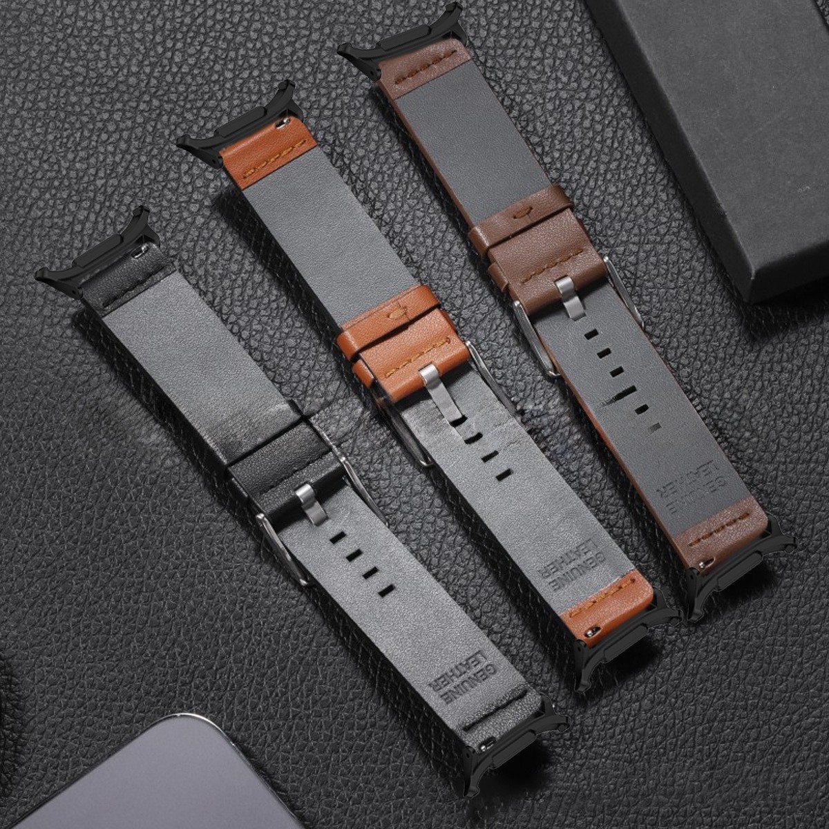 Leather Solid Watch Band with Metal Connectors for Samsung Galaxy Ultra 22mm