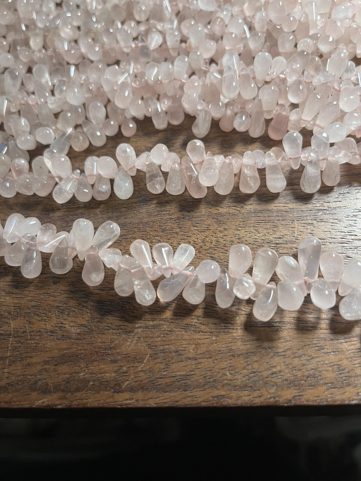 10-15mm Old Stock Natural Rose Quartz Briolette Gemstone Beads 14in Strand