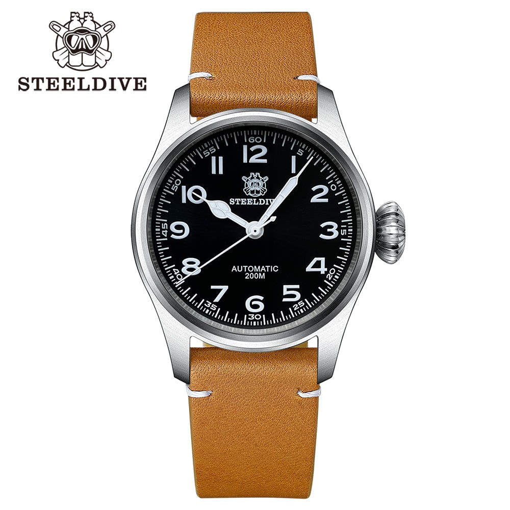 STEELDIVE SD1928M Mens Pilot 39mm 1928M Automatic Dive Watch NH35 Sapphire Steel