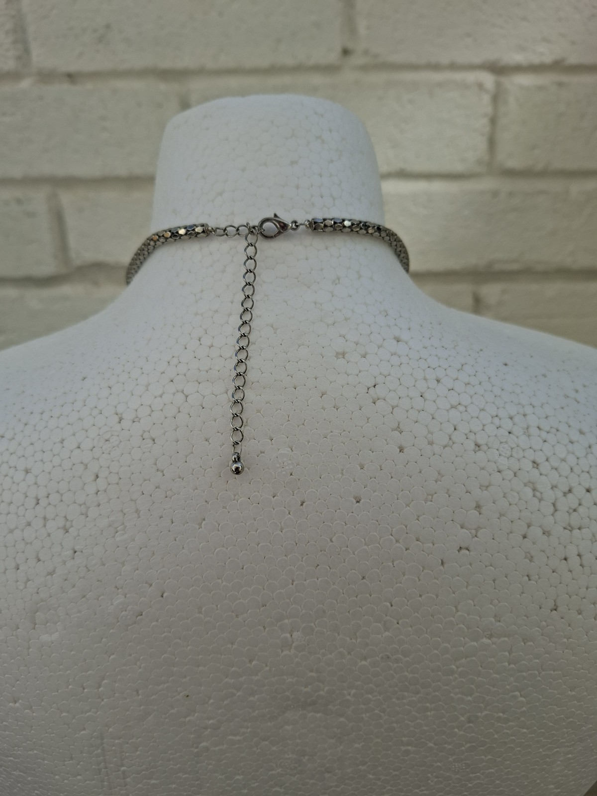 Long Silver Tone Tube Link Necklace Minimalist Boho Lightweight Statement 36cm