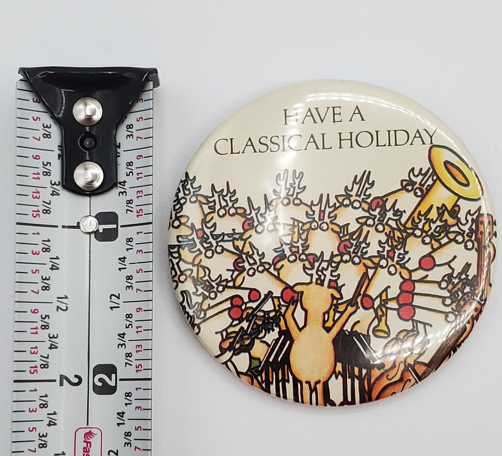 Have a Classical Holiday Button 2in Reindeer Orchestra Music Conductor Pinback