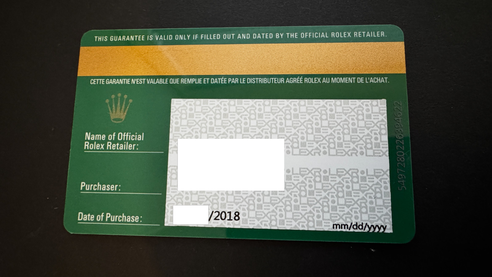 Genuine Rolex GMT-Master II Ceramic 116713LN Warranty Guarantee Card Authentic
