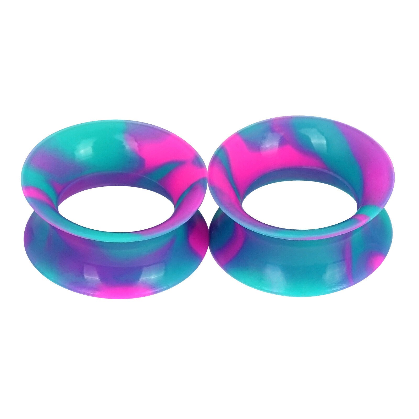 2pcs Turquoise&Pink Ear Gauges Silicone Flesh Tunnels Plugs Piercing 2g-3/4″