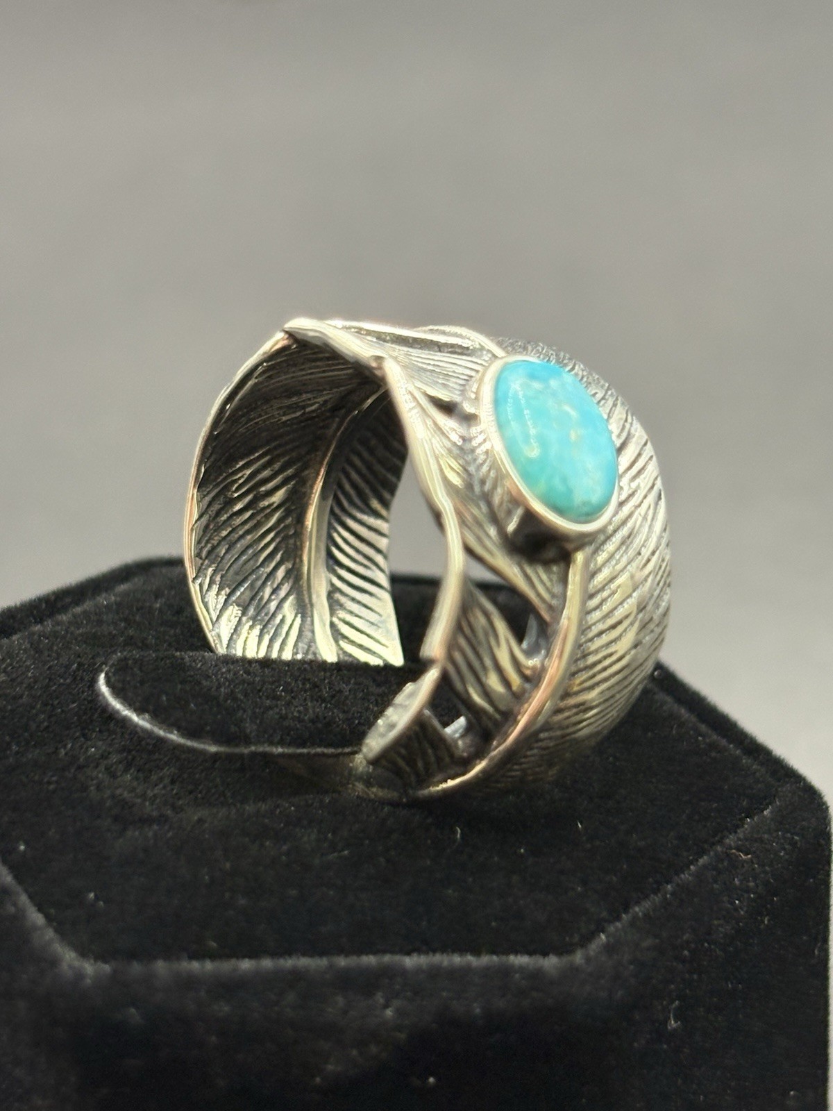 New Condition Sterling Silver Turquoise Feather Ring 6 Grams Size 7 G31