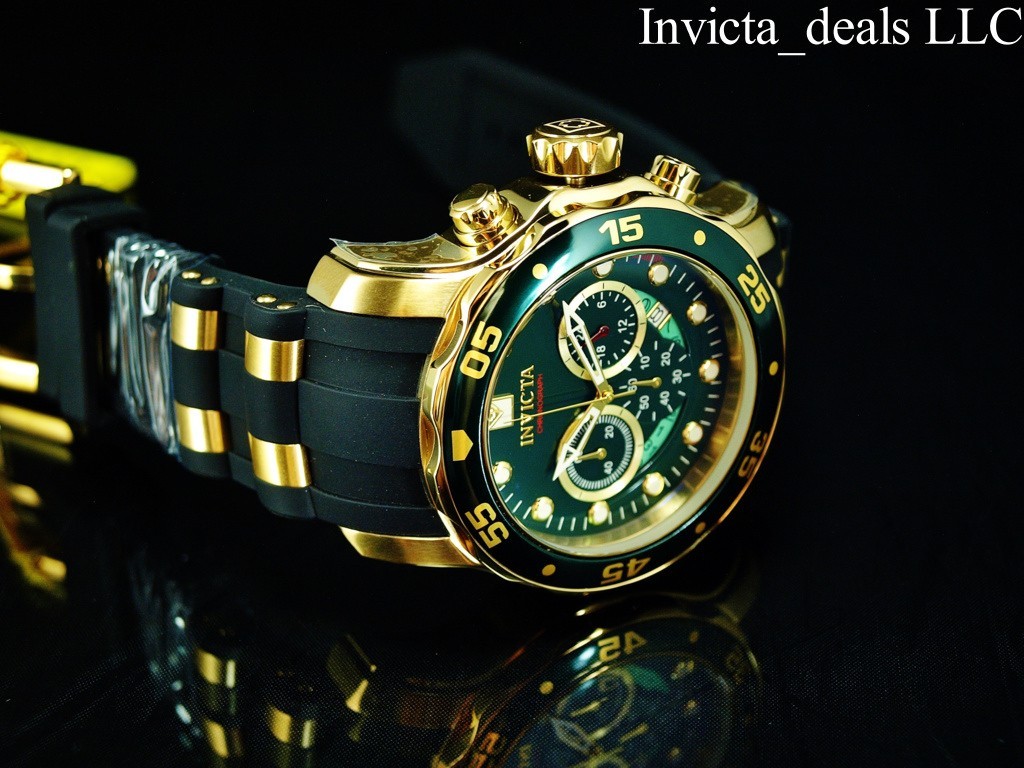 Invicta Men’s 48mm PRO DIVER SCUBA Chronograph GREEN Dial Gold Tone SS Watch