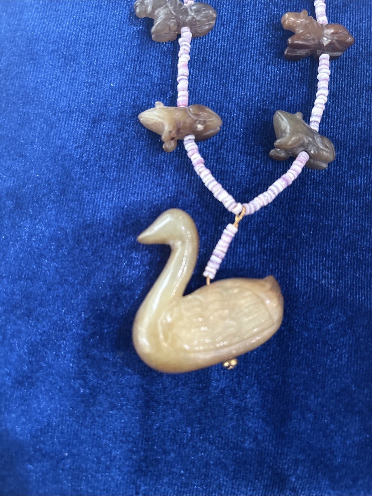 Vintage Chinese Export Carved Stone Zuni Style Necklace. Carved Animals.