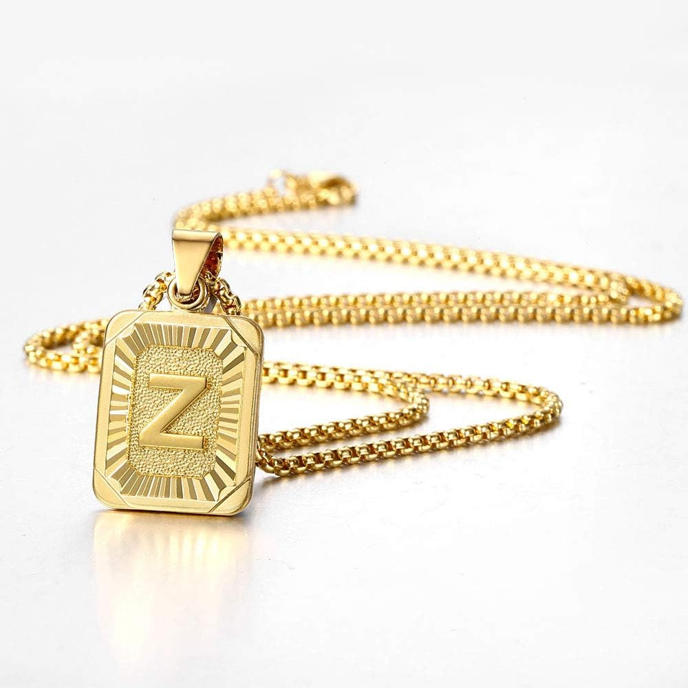 Initial A-Z Letter Pendant Necklace Mens Womens Capital Letter Yellow Gold Plate
