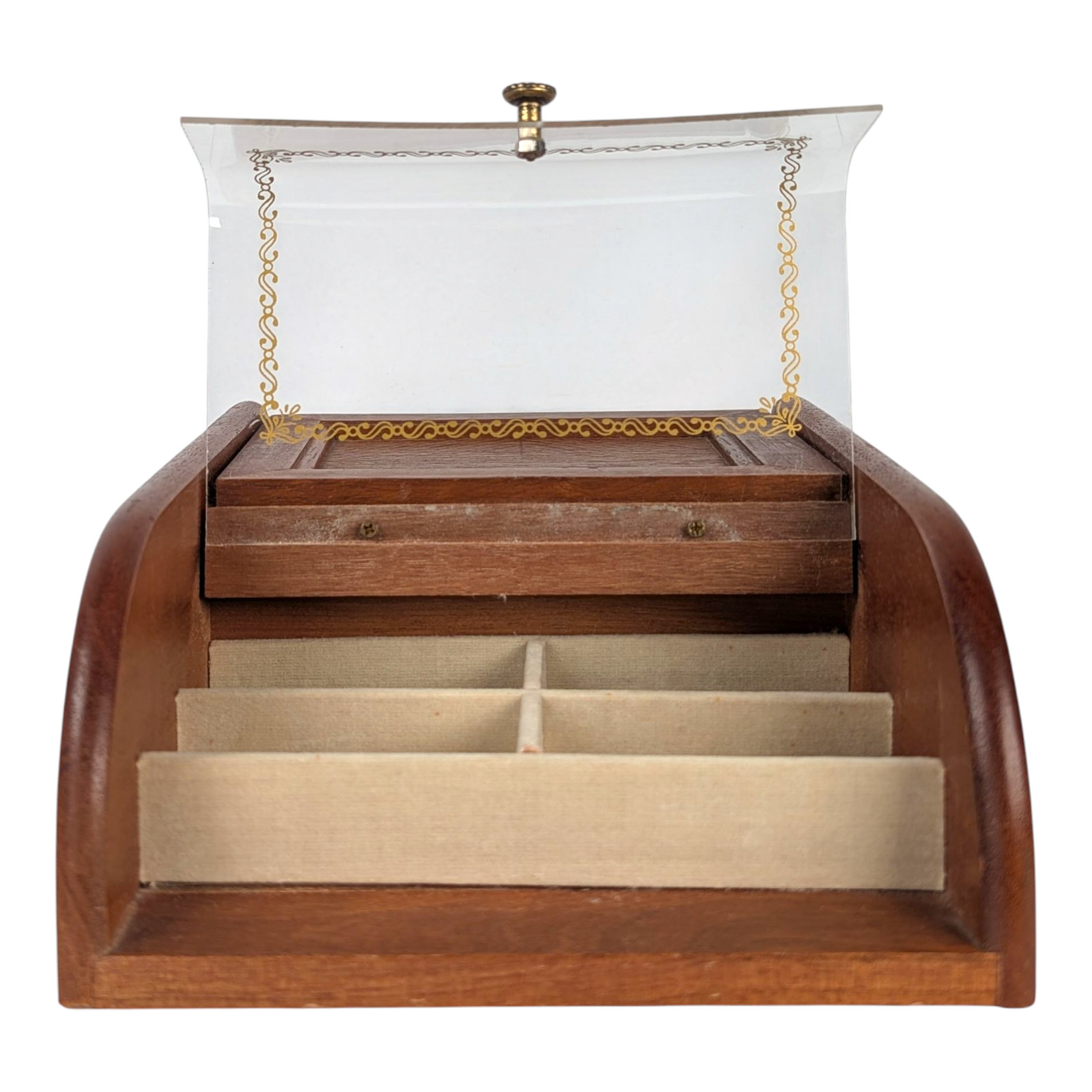 MCM Mid-Century Modern Vanity Table Top Jewelry Box – Wood With Acrylic Top