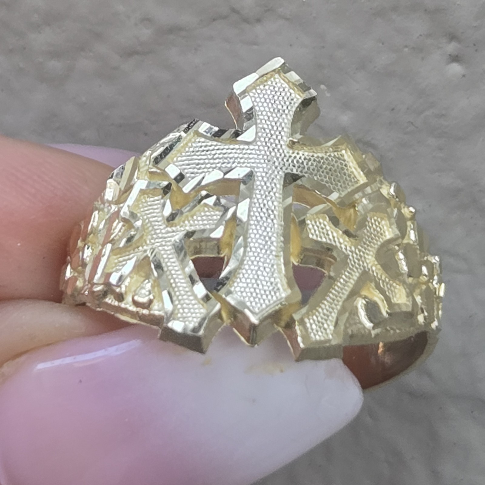 Solid 10k yellow Gold Nugget Triple Cross Ring Size 8 9 10 11 12