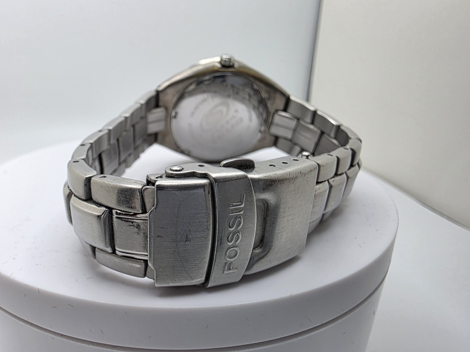 FOSSIL BLUE AM-3287 BLACK DIAL STAINLESS STEAL WITH NEW BATTERY!