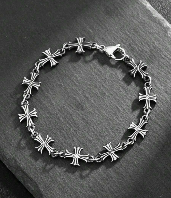 Silver Cross Link Bracelet 20cm 7.9″ Gothic Punk Biker Unisex Chain Bracelet