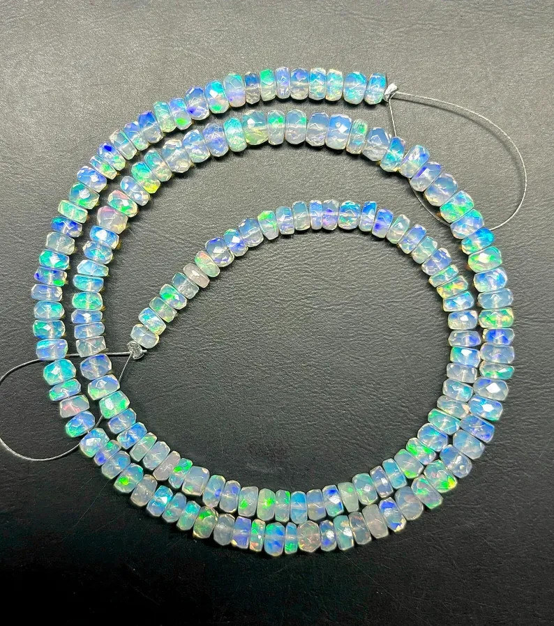 AAA Ethiopian Opal Faceted Rondelle Beads: Multi-Fire Gemstone Strand 8”