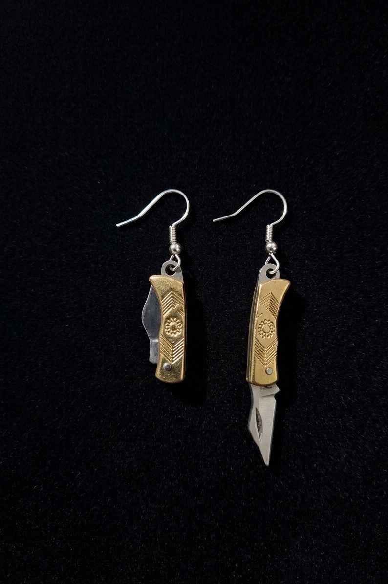 Mini KNIFE EARRINGS-FLOWER ETCHED-FREE Shipping