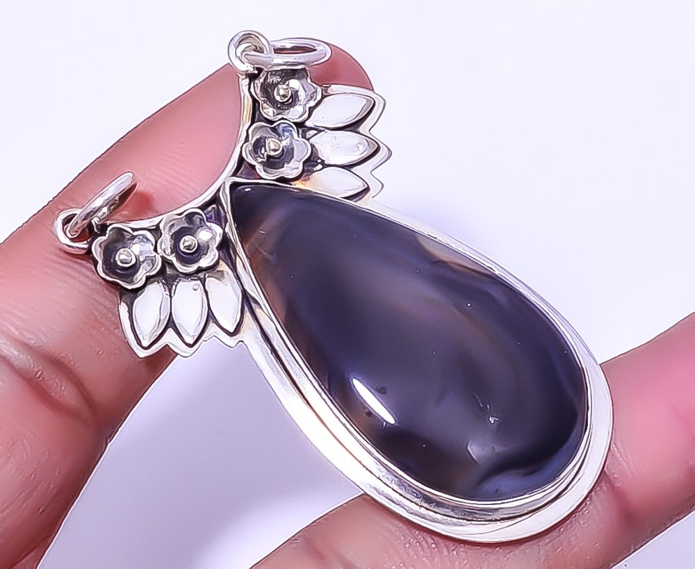 Botswana Agate Gemstone 925 Sterling Silver Handmade Designer Pendant 2.34″ A330