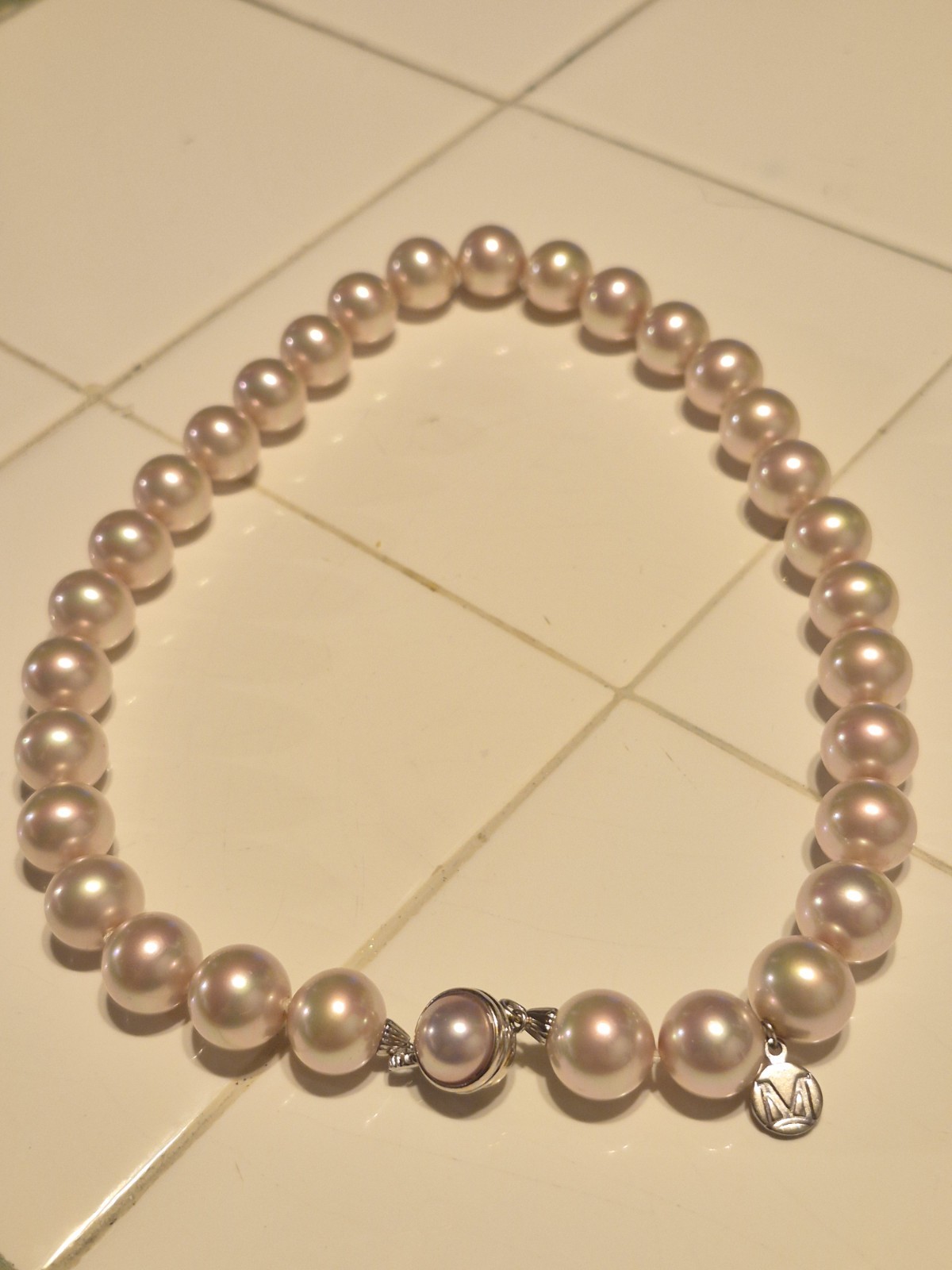 Majorica 925 Sterling Silver Faux Pearls (11mm) 7/16″ Beaded 16.5″ Necklace
