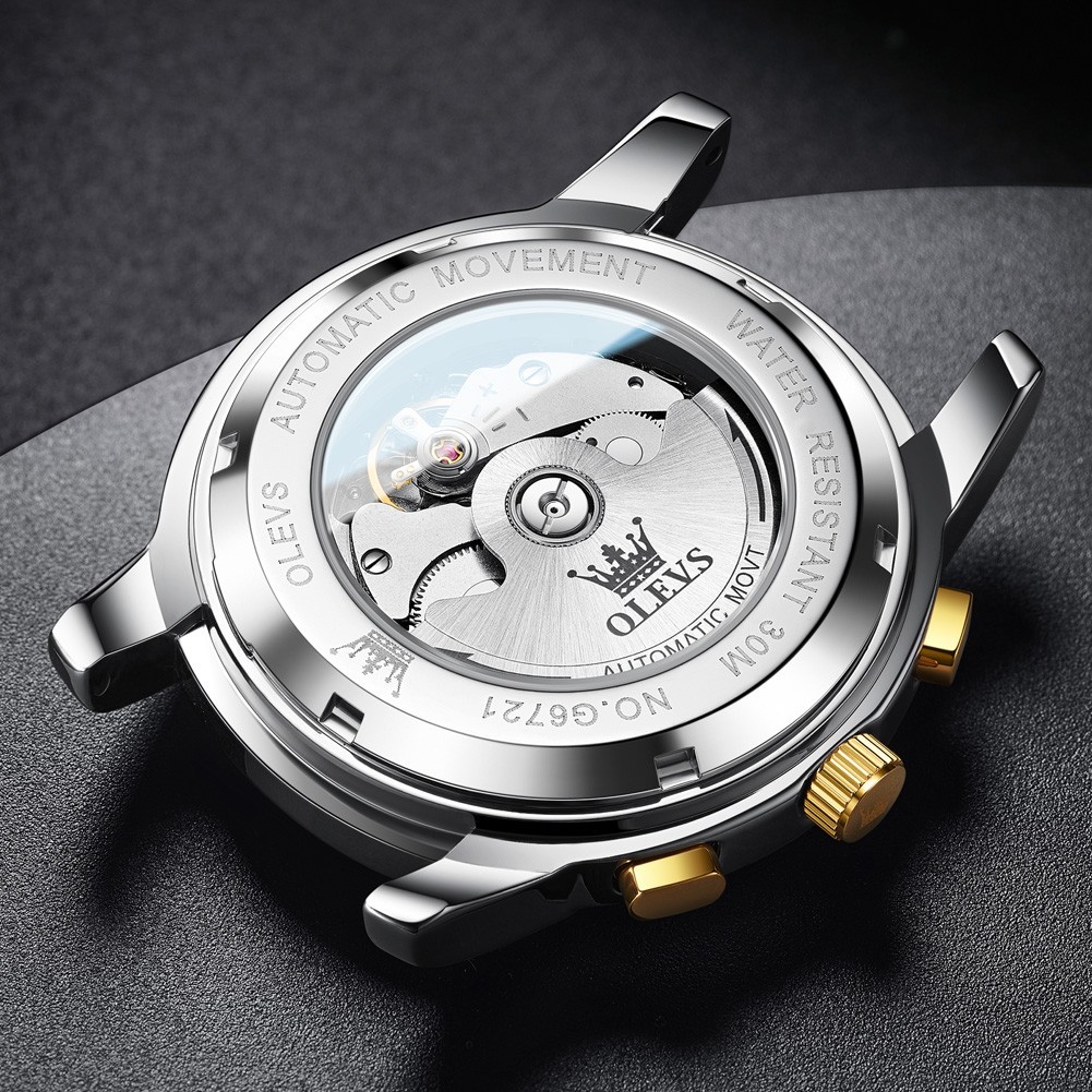 OLEVS 6721 Hollow Multifunction Dial Fashion Men Automatic Mechanical Wristwatch