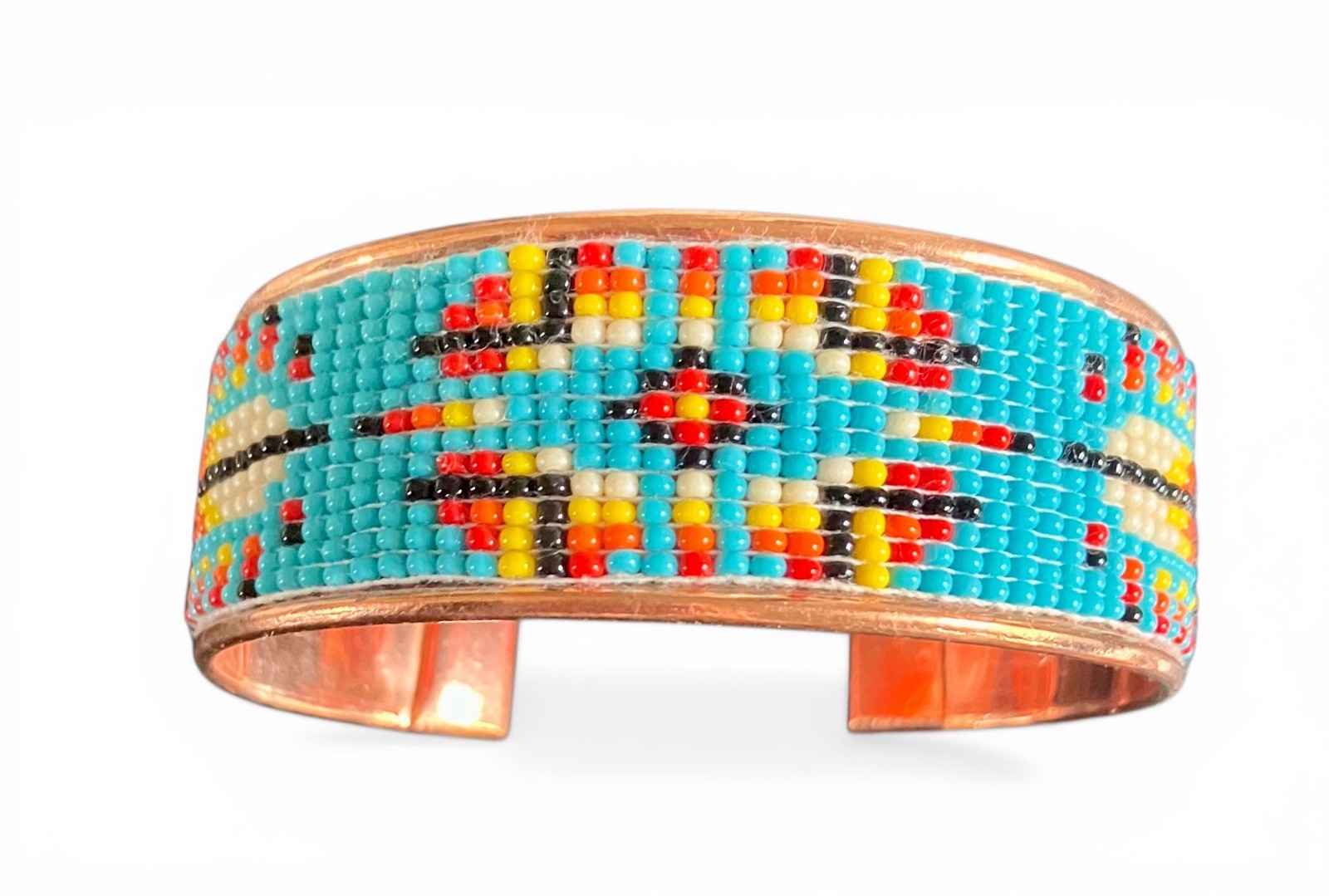 NEW Southwestern Boho Statement Turquoise Seed Beaded Copper Cuff Bracelet 7.5”