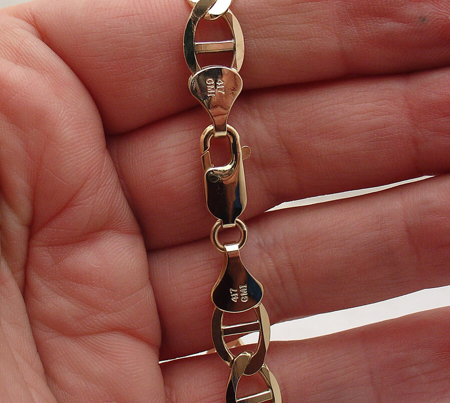 9.2mm Mens Flat Mariner Anchor Link Chain Bracelet Real Solid 10K Yellow Gold