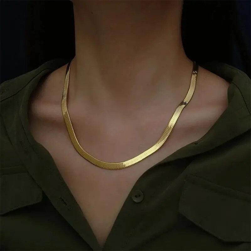 DOTEFFIL 925 Sterling Silver 18K Gold 4MM Flat Chain Necklace Jewelry Choker
