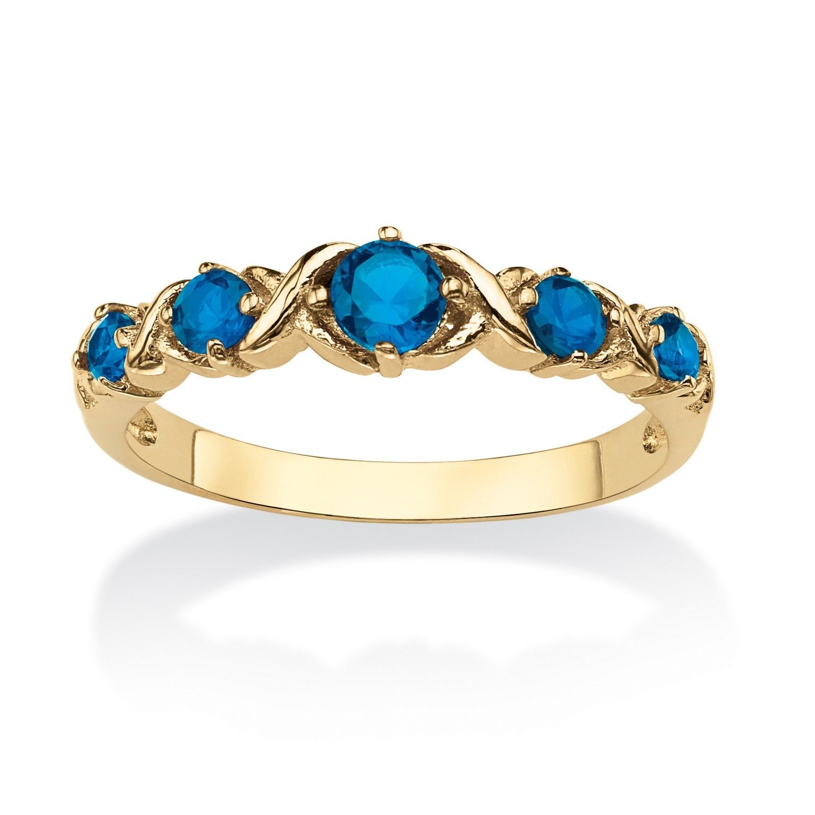 14K GOLD SAPPHIRE ROUND BIRTHSTONE “X & O” GP SIZE 5,6,7,8,9,10