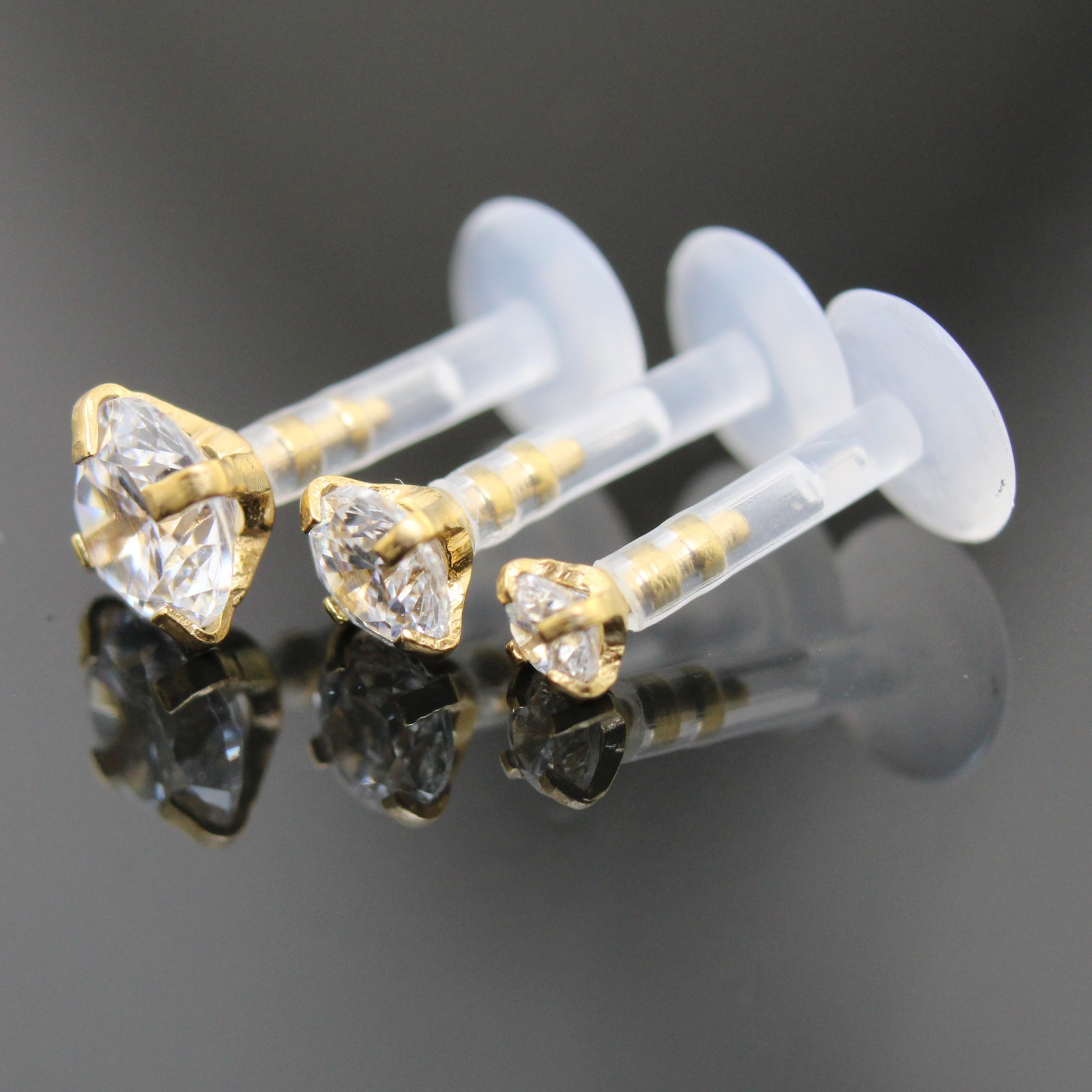 Gold PVD Flat Back Stud Earrings Cartilage Stud Tragus Ring Rings Clear BioFlex