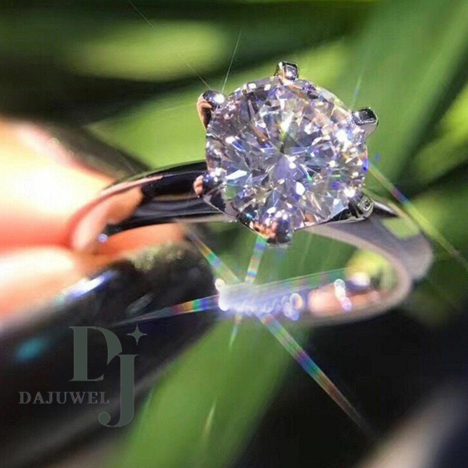 2 Carat Round Cut Moissanite Solitaire Engagement Ring Solid 14K White Gold