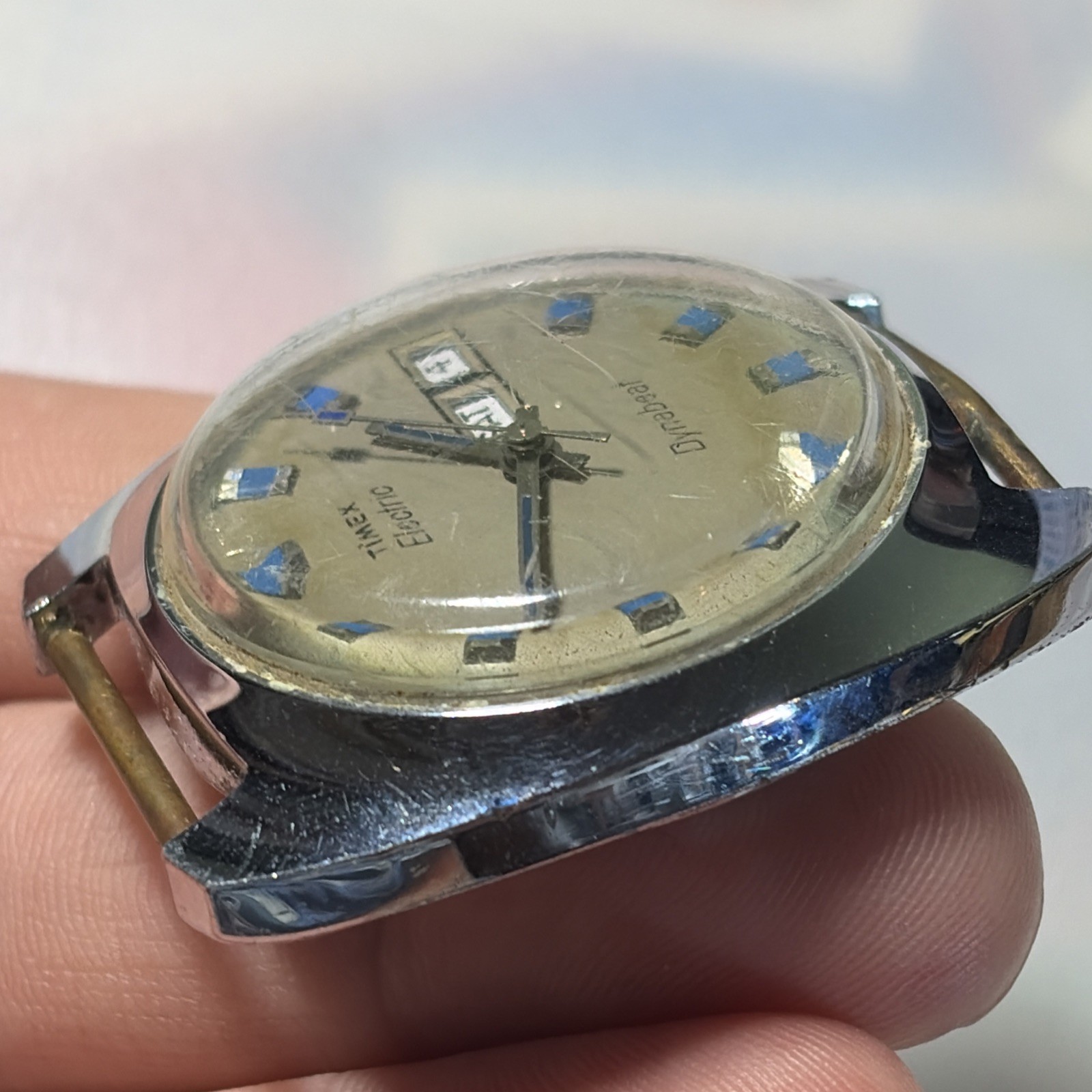 Vintage Men’s TIMEX Electric Dynabeat Day/Date, Blue Indices For Parts/Repair
