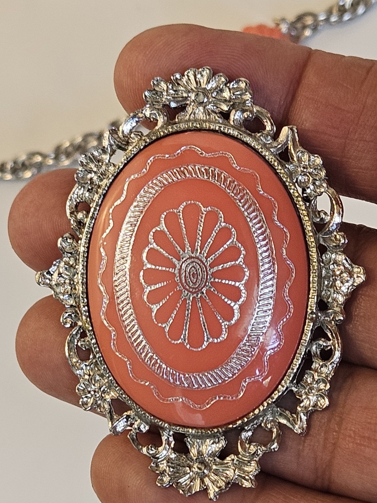 Mid-century celluloid/molded plastic “faux coral” VICTORIAN RIVIVAL PARURE set