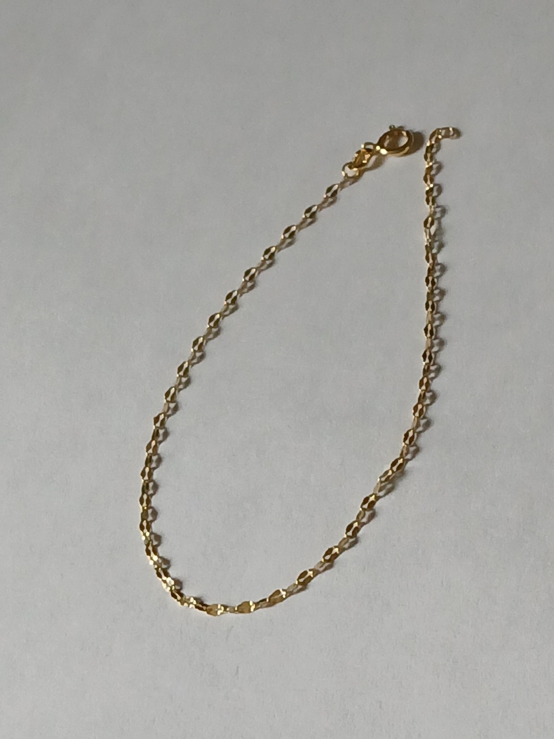 18k Italian Solid Yellow Gold 7″ Mirror Link Chain Bracelet, 1.3mm