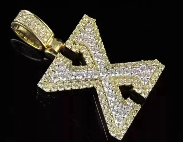 Real Moissanite 3.20Ct Round Cut Letter “X” Pendant 14K Yellow Gold Plated