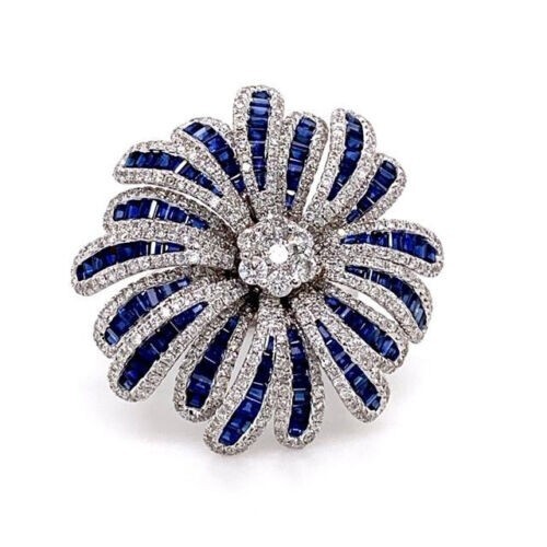 10.35 CTW lab created Diamond & Sapphire 925 Sterling Silver Cocktail Ring.